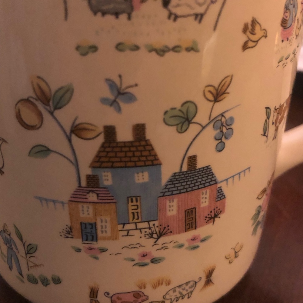 Stoneware by Pomerantz Coffee Mug Cream farm Scenes Pigs Sheep Cow Farmer Wife - Picture 4 of 12